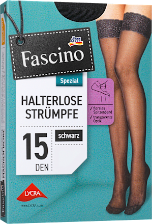 Halterlose Strümpfe mit Spitzenband schwarz Gr. 50/52, 15 DEN, 1 St