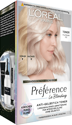 L'Oréal Paris Préférence Anti-Gelbstich Toner – Platinum Ice, Für Blondiertes Haar, Ohne Ammoniak, 5 Min. Einwirkzeit
