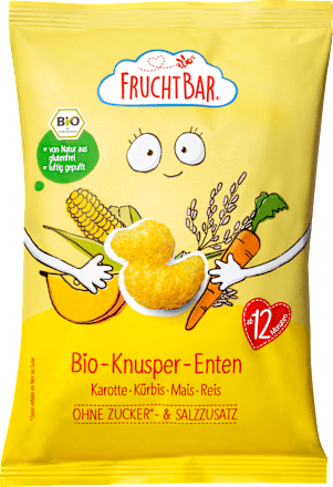 FruchtBarKindersnack Knusper-Enten Karotte, Kürbis, Mais & Reis ab 12 Monaten, 30 g