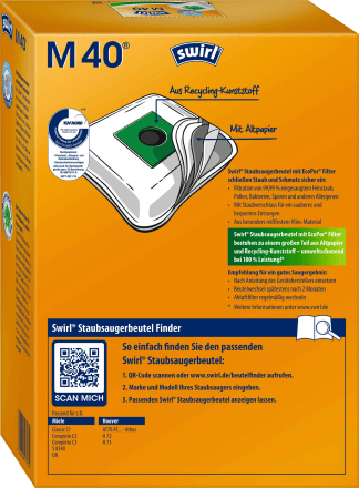 Swirl Staubsaugerbeutel M40 MicroPor Plus inkl. 1 Filter, 4 St 