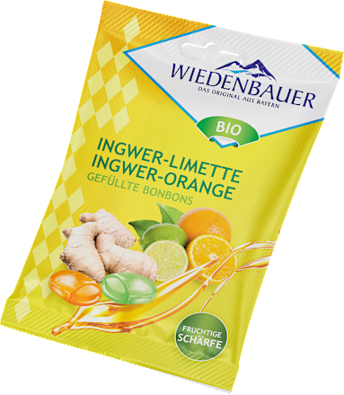 WiedenbauerBonbon, gefüllt, Bio Ingwer-Limette & Ingwer-Orange, 75 g