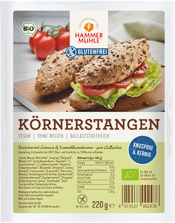 Hammermühle Körnerstangen, glutenfrei (2 Stück), 220 g dauerhaft 