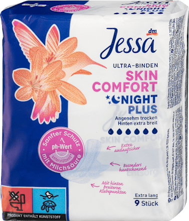 JessaUltra Binden Skin Comfort Night Plus, 9 St