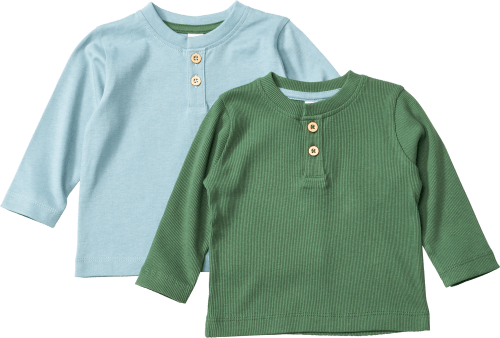 ALANALangarmshirts mit Knopfleiste, blau + grün, Gr. 116, 2 St