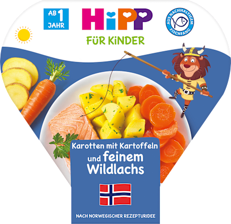 HippKinderteller Karotten mit Kartoffeln und feinem Wildlachs ab 1 Jahr, 250 gBeikost