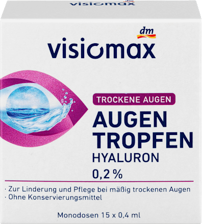 VISIOMAXAugentropfen mit 0,2% Hyaluron, ohne Konservierungsmittel, 15 StMedizinprodukt