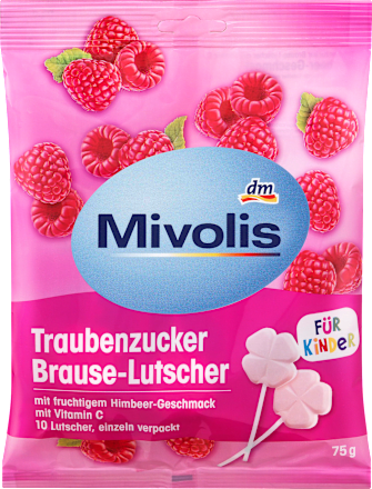 MivolisTraubenzucker, Brause-Lutscher Himbeere für Kinder, 75 g