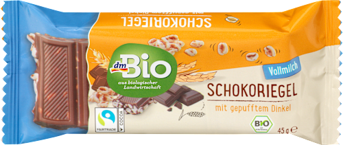 dmBioSchokoriegel, Vollmilch mit gepufftem Dinkel, 45 g