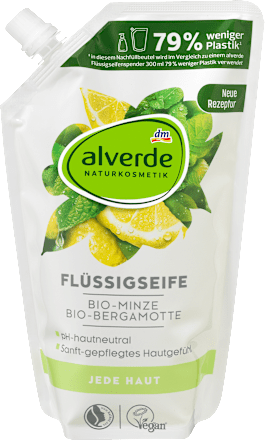 alverde NATURKOSMETIKFlüssigseife Bio-Minze, Bio-Bergamotte Nachfüllpack, 500 ml