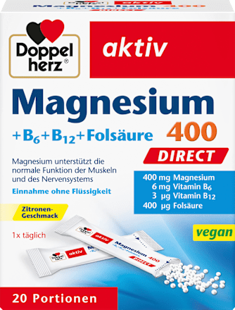 DoppelherzMagnesium 400 + Vitamine B6 + B12 + Folsäure Direktgranulat 20 St., 24 gNahrungsergänzungsmittel