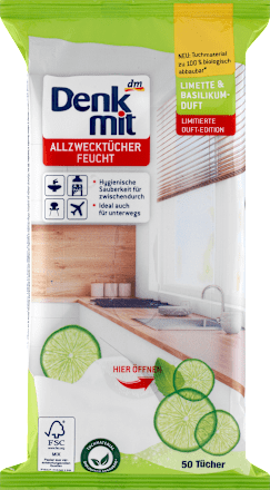 DenkmitFeuchte Allzwecktücher Limette & Basilikum, 50 St