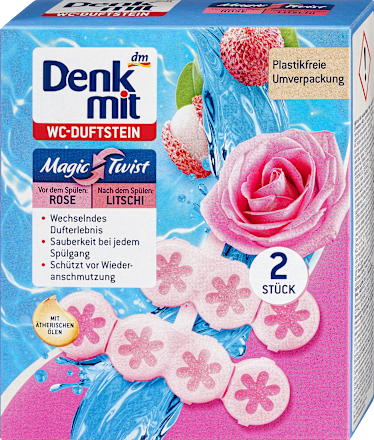 DenkmitWC-Duftstein Magic Twist Rose & Lychee, 2 St