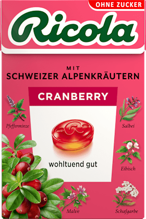 RicolaBonbon, Cranberry, zuckerfrei, in der Taschenbox, 50 g