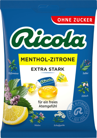 RicolaBonbon, Menthol Zitrone extra stark, zuckerfrei, 75 g