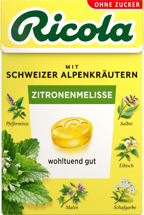 RicolaBonbon, Zitronenmelisse, zuckerfrei, in der Taschenbox, 50 g