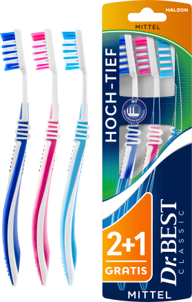 Dr. BestZahnbürste Classic Hoch-Tief mittel Vorteilspack (2+1 Gratis), 3 St