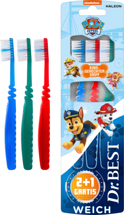 Dr. BestZahnbürste Kinder Paw Patrol, bis 7 Jahren  Vorteilspack (2+1 Gratis), 3 St