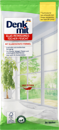 DenkmitFeuchte Reinigungstücher für Glas, 20 St