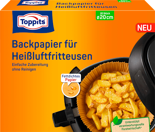 Backpapier Für Heißluftfritteuse | 50 Blätter 20x20cm, Perforiert & Biologisch Abbaubar | Für 5-12 Liter