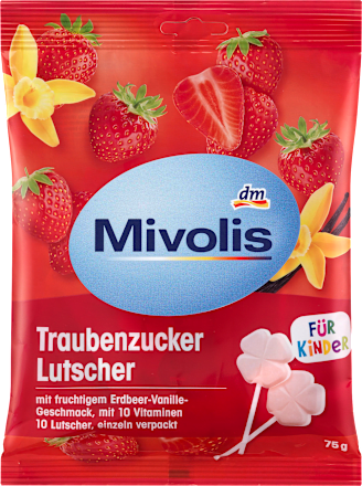 MivolisTraubenzucker, Lutscher Erdbeer-Vanille für Kinder, 75 g