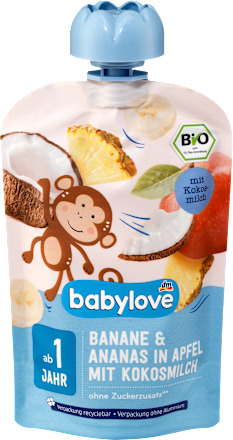 babyloveQuetschie Banane & Ananas in Apfel mit Kokosmilch ab 1 Jahr, 100 gBeikost