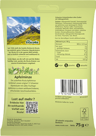 Ricola Bonbon, Apfelminze, zuckerfrei, 75 g dauerhaft günstig online