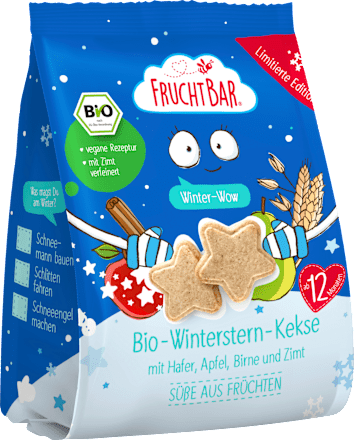 FruchtBarKinderkekse Winterstern Hafer, Apfel, Birne & Zimt, ab 12 Monaten, 100 g
