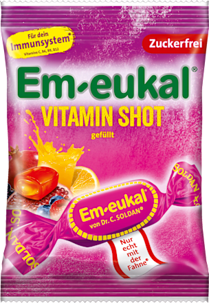 Em-eukalBonbon, Vitamin Shot, gefüllt, zuckerfrei, 75 g