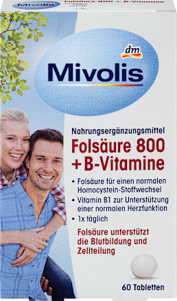 MivolisFolsäure 800 + B-Vitamine, Tabletten 60 St., 19 gNahrungsergänzungsmittel