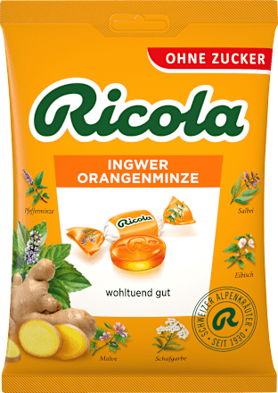 RicolaBonbon, Ingwer & Orangenminze, zuckerfrei, 75 g