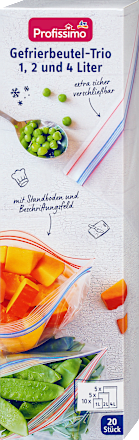 ProfissimoGefrierbeutel-Trio 1, 2 & 4 l mit Doppelverschluss, 20 St