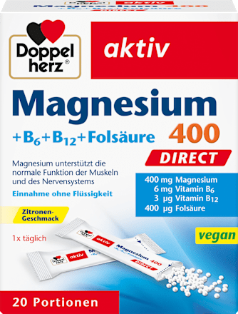 DoppelherzMagnesium 400 + Vitamine B6 + B12 + Folsäure Direktgranulat 20 St., 24 gNahrungsergänzungsmittel