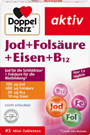 DoppelherzJod + Folsäure + Eisen Tabletten 45 St., 20,4 gNahrungsergänzungsmittel