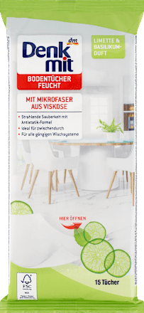 DenkmitFeuchte Bodentücher Limette & Basilikum, 15 St