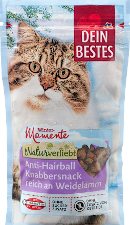 Dein BestesKatzenleckerli Knabbersnack reich an Weidelamm, Anti Hairball, Wintermomente, 50 gErgänzungsfuttermittel