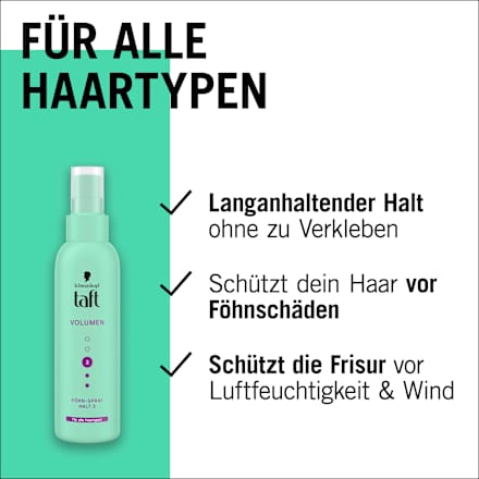 Schwarzkopf Taft Füllgebendes Spray 150 Ml - Für Volleres Haar, 48h Halt, Vegane Formel, Hitzeschutz