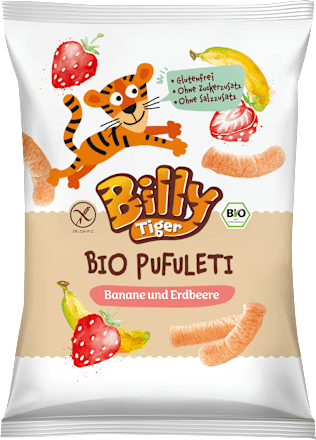Billy TigerKindersnack Pufuleti Banane & Erdbeere ab 3 Jahren, 35 g