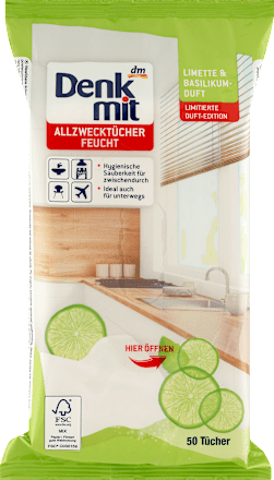 DenkmitFeuchte Allzwecktücher Limette & Basilikum, 50 St