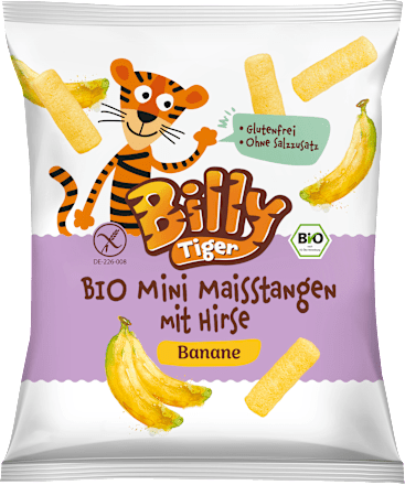 Billy TigerKindersnack Mini Maisstangen mit Hirse Banane ab 3 Jahren, 30 g
