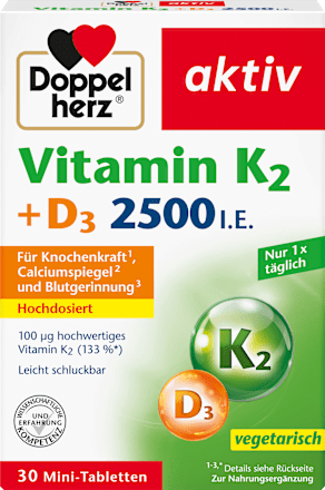 DoppelherzVitamin K2 + D3 2500 I.E. Tabletten 30 St, 13,1 gNahrungsergänzungsmittel