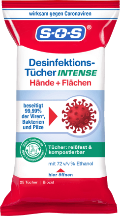 SOSDesinfektionstücher Intense Hand & Fläche, 25 StBiozidprodukt