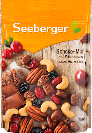 SeebergerNuss- & Trockenfrüchtemischung, Schoko-Mix mit Pekannüssen, 150 g