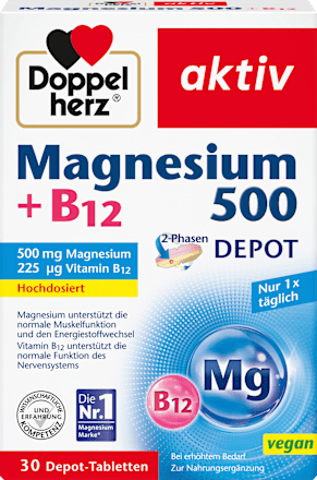DoppelherzMagnesium 500 + B12 2-Phasen Depot Tabletten 30 St, 51 gNahrungsergänzungsmittel