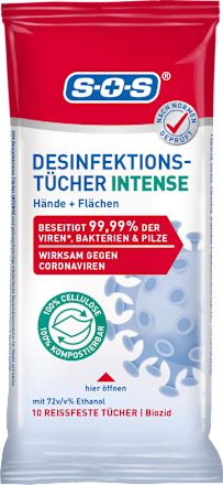 SOSDesinfektionstücher Intense Hand & Fläche Reisegröße, 10 StBiozidprodukt