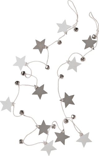 Holzgirlande, Sterne mit St Glöckchen, 1 grau-weiß