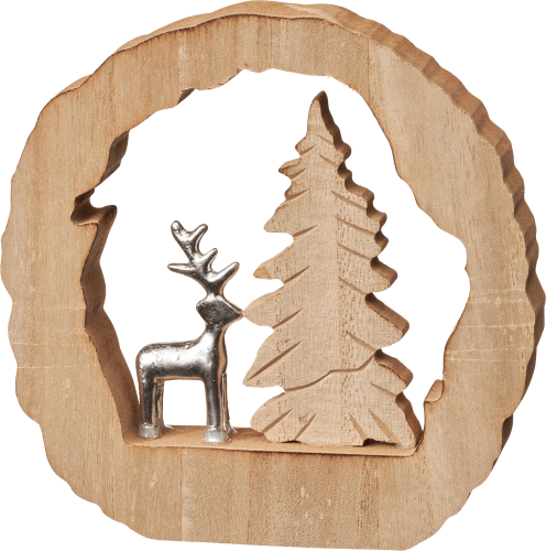 Holzaufsteller, Baumscheibe mit Elch & Baum, 1 St