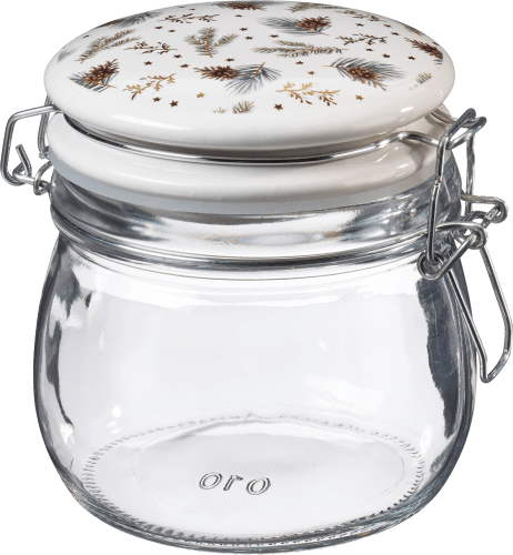 Glasvorratsdose, Tannenzweige & Zapfen mit Bügelverschluss (450 ml), 1 St