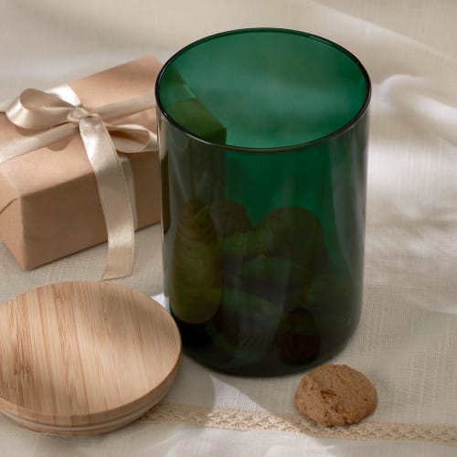 1 Glasdose mit Holzdeckel, dunkelgrün, St