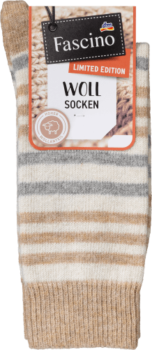 Socken mit Wolle & Ringeln, beige, Gr. 35-38, 1 St