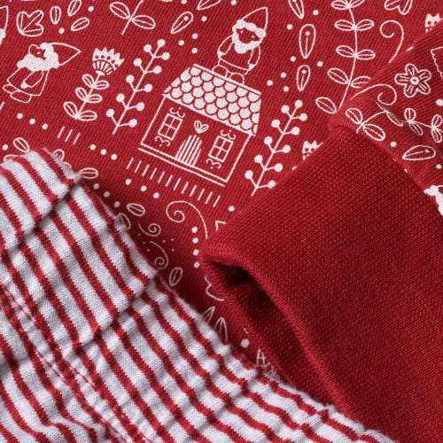 Schlafanzug mit Zwergen- und 104, Gr. 1 Blätter-Muster, St rot